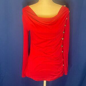 Red Ruched Top with Button Detail Size:L